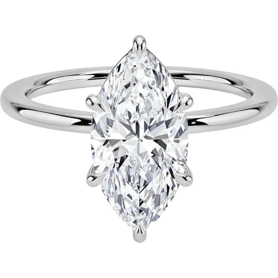 1 Ct Marquise Solitaire Moissanite Ring, 10k White Gold, Size 6.5
