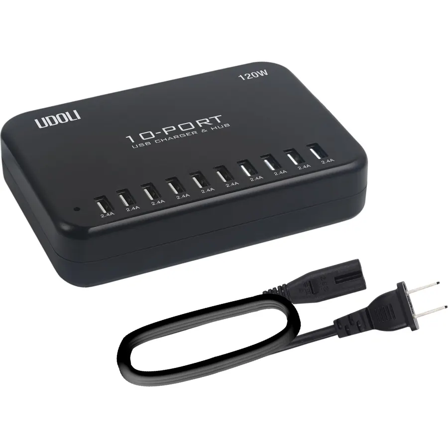 10-Port USB Charging Station, 120W Desktop Charger Hub for Multiple Devices