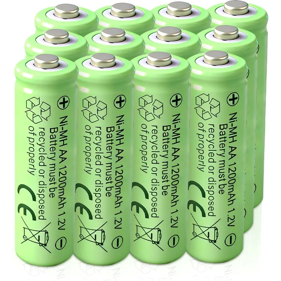 【12pcs】 Rechargeable AA Batteries 1.2V Ni-MH 1200mAh Double A Battery for Outdoor Garden Solar Lights (AA Battery Size: 14.5×50.5mm)