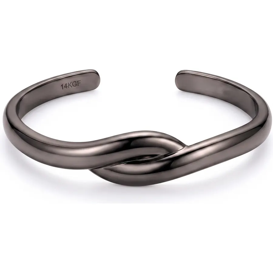 14K Gold Infinity Knot Bracelet Cuff Bangle for Women