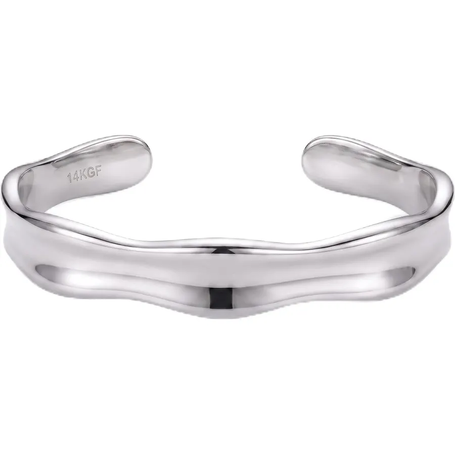 14K Gold Water Ripples Bracelet Cuff Bangle for Women