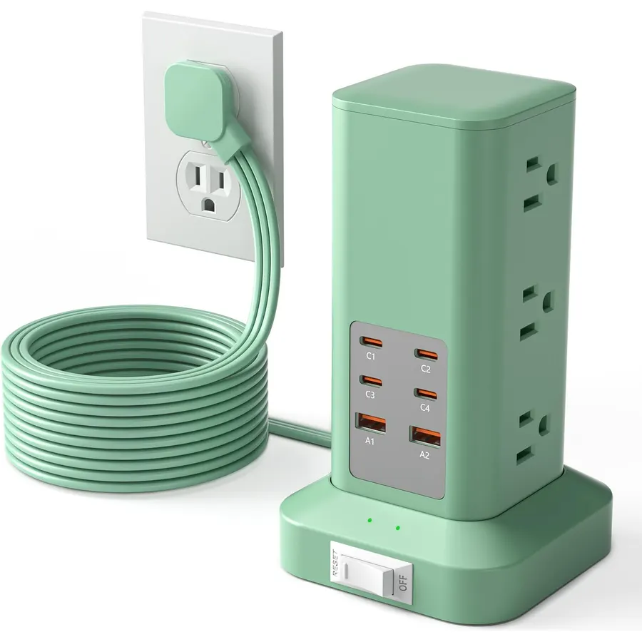 15-in-1 Power Strip Tower 6FT, 9AC & 6USB PD20W USB-C Fast Charging Station