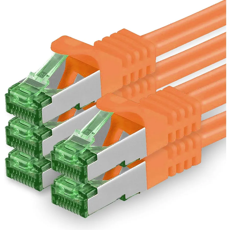 1aTTack.de Cat.7 ethernet Cable 0,5m - Orange - 5 Pieces - Cat7 LAN Network 10GBASE-T - 10000 Mbps (Sftp Pimf) Double Shielded patchcable RJ45 Plug Cat.6a