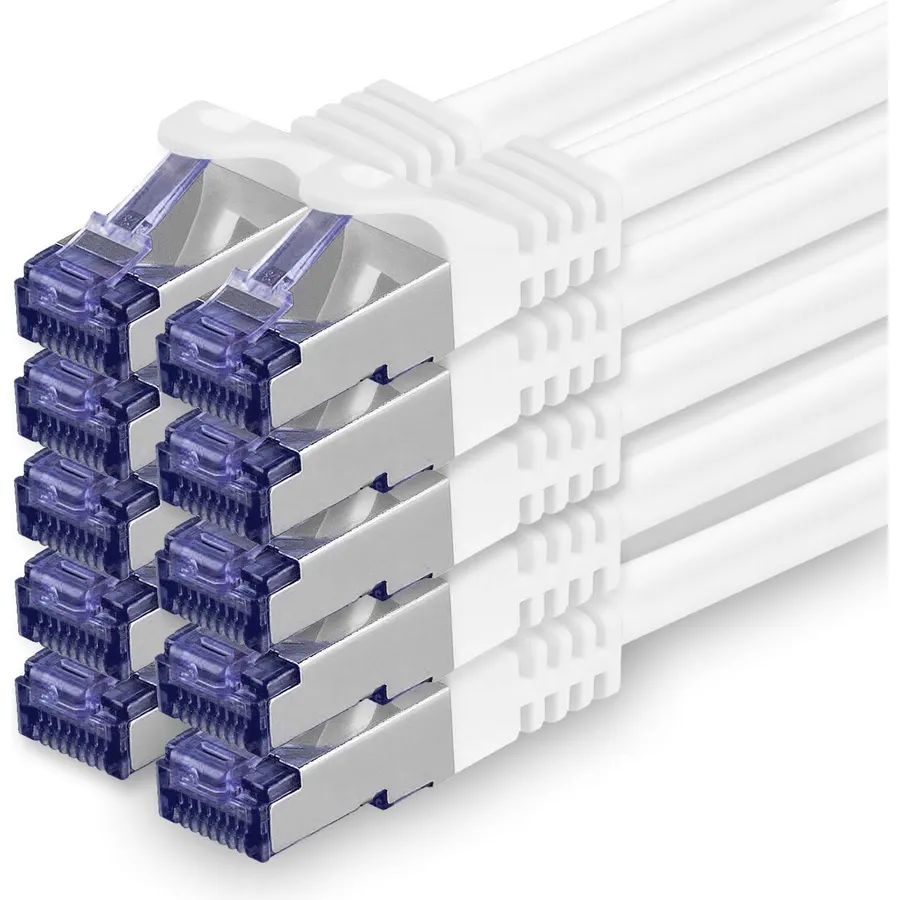 1aTTack.de Cat.7 LAN ethernet Cable 0,25m - White - Cat7 LAN Network 10GBASE-T - 10000 Mbps (Sftp Pimf) Double Shielded patchcable RJ45 Plug Cat.6a