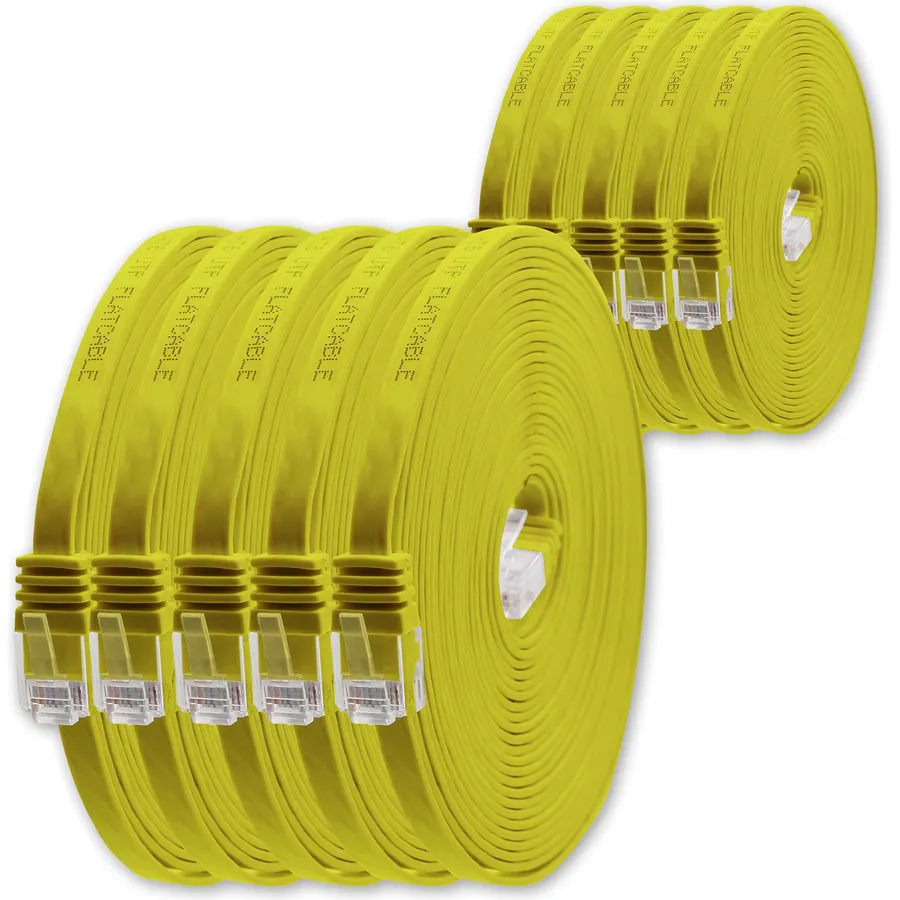 1m - Yellow - 10 Pieces - Cat.6 Flat Network Cable Cat6 Ultra Cat6 Patch Cable 1000 Mbps Gigabit LAN RJ45 Slim Micro Compatible with Cat5 Cat56 Cat6a Cat7 Cat8