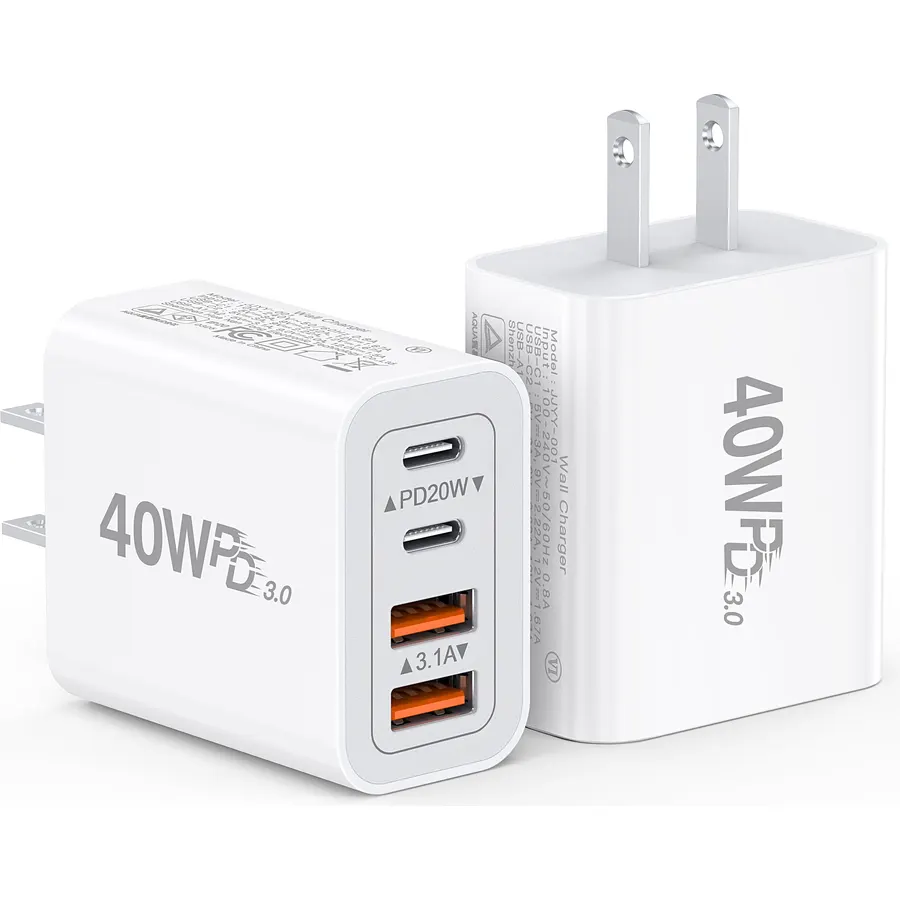 [2-Pack] 40W USB C Charger Block, 4-Port Type C Fast Charging Brick