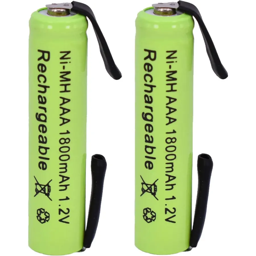 【2pcs】 AAA 1800mAh 1.2V Ni-MH with Solder Tabs Rechargeable Battery Cell, for Electric Shaver, Razor, Toothbrush