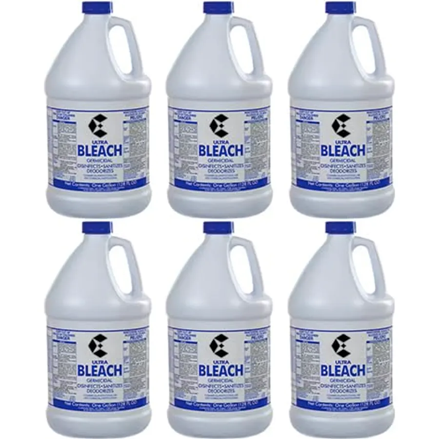 6 Pack 1 Gallon Bottles Liquid Ultra Germicidal Cleaning Bleach
