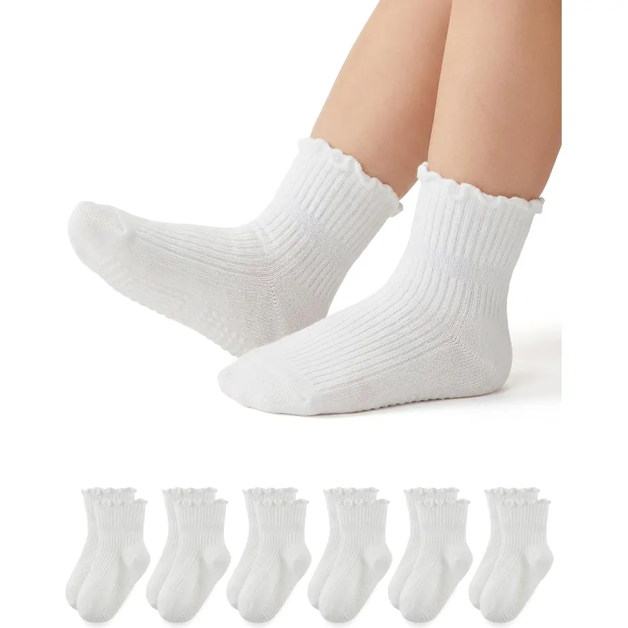 6 Pairs Toddler Ruffle Socks for 0-5 Years Baby Girls Grip Socks