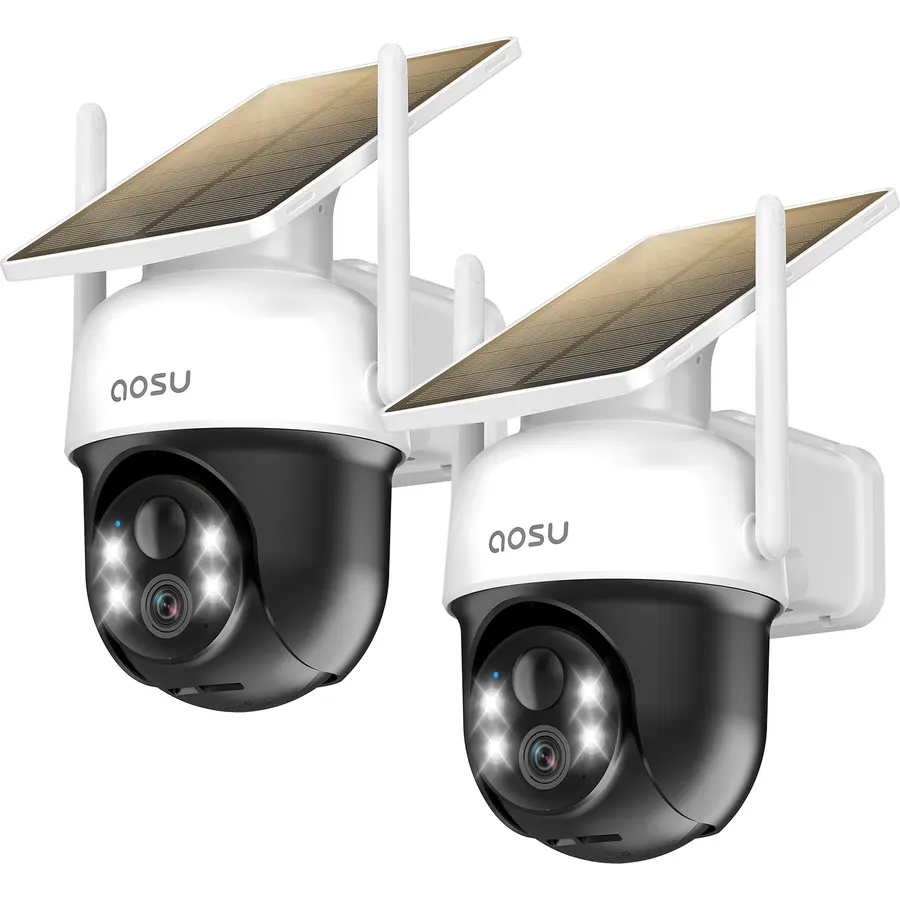 aosu Solar Camera Outdoor Wireless for Home Surveillance, Fixed Solar Panel, 2K, 360 Coverage