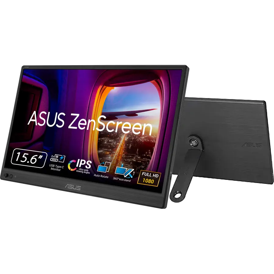 ASUS ZenScreen 15.6 Inch Portable Monitor - 1080P, Full HD, IPS, USB Type-C, Eye Care, Kickstand, for Laptop, PC, Phone, Console, Anti-Glare Surface, 3-Year Warranty - MB16ACV