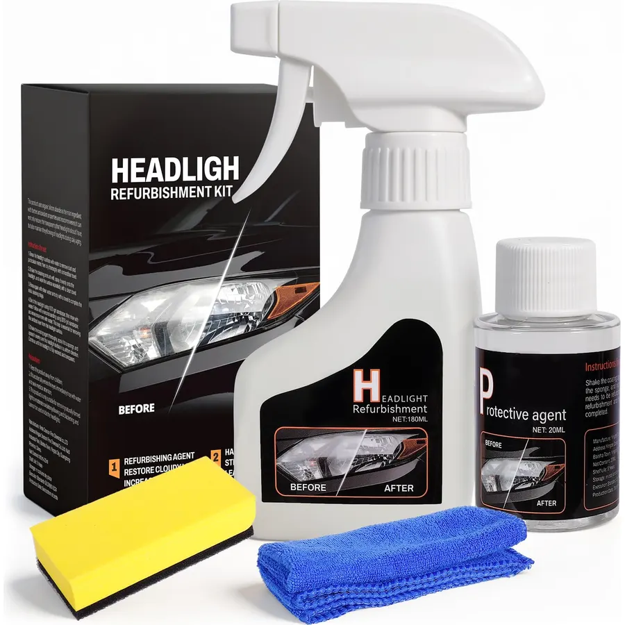 Headlight Restoration Kit Cleaner Restorer: Car Headlamps Oxidized & Yellowed Lens Repair with Protective Coating (180ml+20ml)