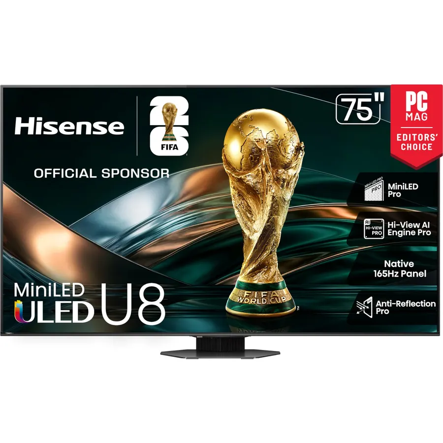 Hisense 75 U8 Series ULED Mini-LED 4K UHD Smart Google TV (75U8QG) - QLED, Native 165Hz, VRR 288, Up to LD5600, 5000 Nits, HDR10+, Dolby Vision IQ Atmos, IMAX Enhanced, 4.1.2 Ch Audio