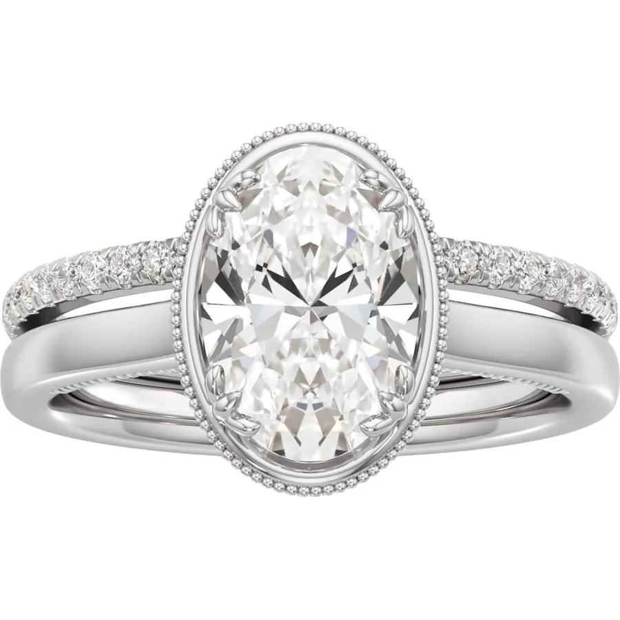 IGI 1-5 CT Halo Pave Oval Lab Grown Diamond Bridal Ring Set