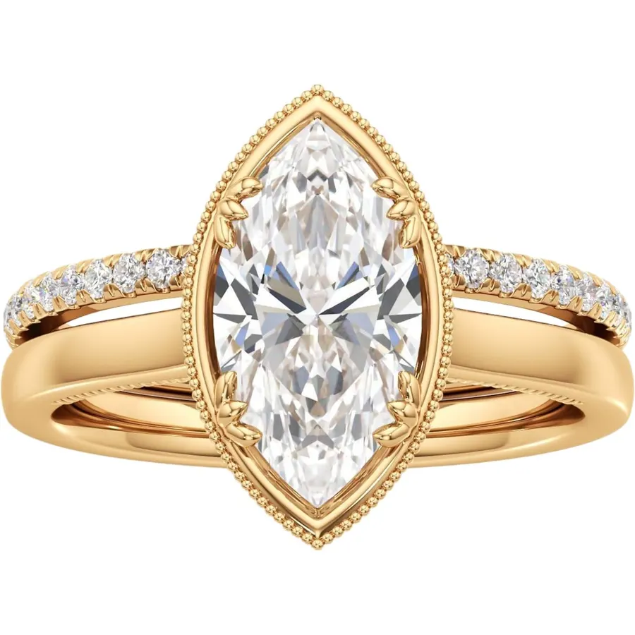 IGI 1-5 CT Marquise Lab Grown Diamond Halo Bridal Ring Set