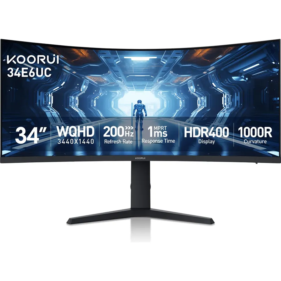 KOORUI 34 Inch 200Hz Ultrawide Curved WQHD 3440x1440p Gaming Monitor 1000R
