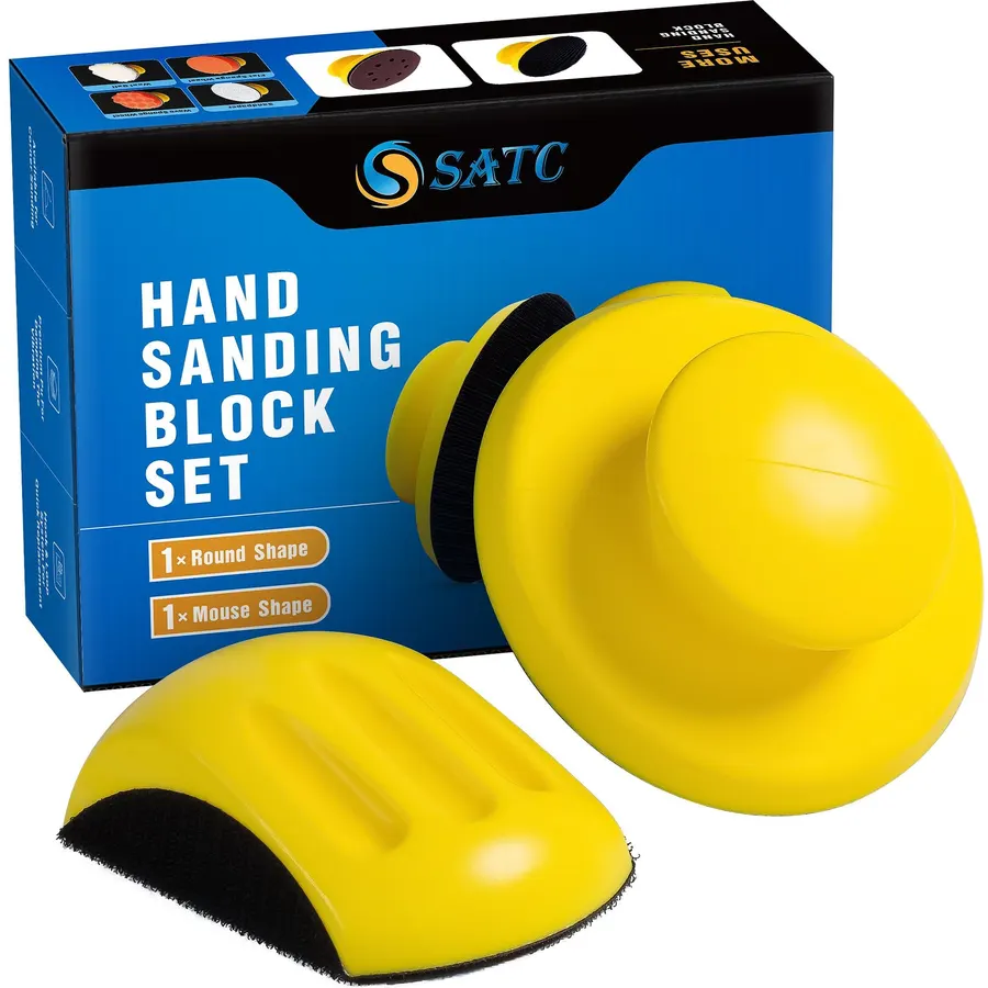 S SATC Sanding Blocks 5 Inch Hook and Loop Sanding Block 2 PCS Round and Mouse Hand Sanding Block for Wood Furniture Restoration Home Arts and Crafts